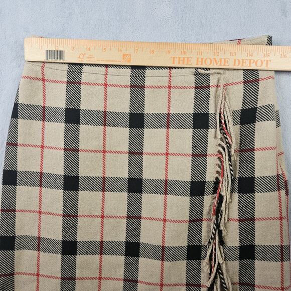 Talbots Skirt Womens 6 Fringe Faux Wrap Outdoor Plaid Preppy Office Fall Brown - Picture 8 of 9